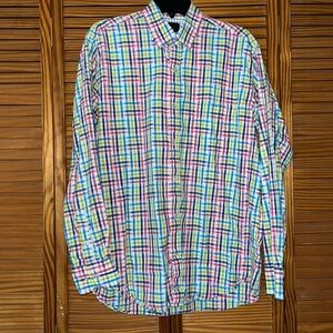 Tailorbyrd Collection Long Sleeve Button Up Size Large Blue, Green, Pink & White